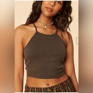 EARTHBOUND Ribbed Juniors Crop Gray Tank Top Size Medium